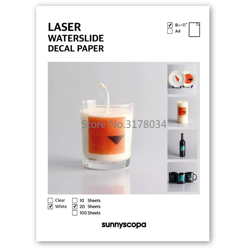 Waterslide Decal Paper - 20 листов A4 белый цветной лазерный